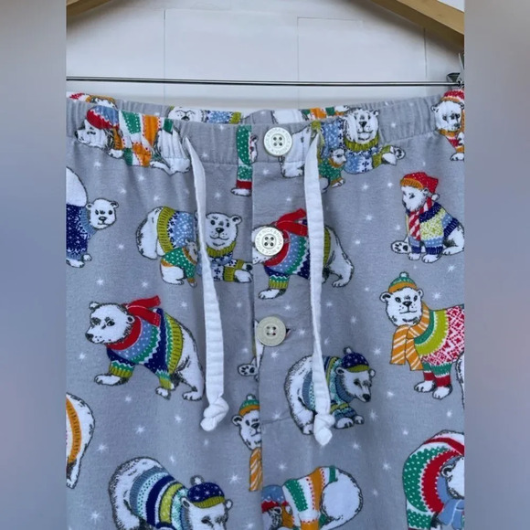 Nick & Nora Pajama PJ Set Polar Bears Fleece Button Front Long Sleeve large - Picture 4 of 14